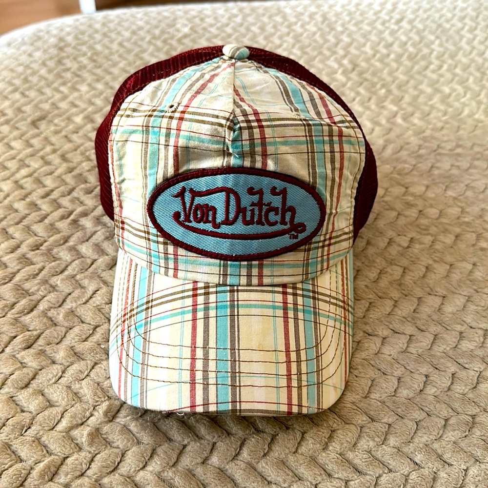 Vintage Von Dutch Hat- Maroon Plaid